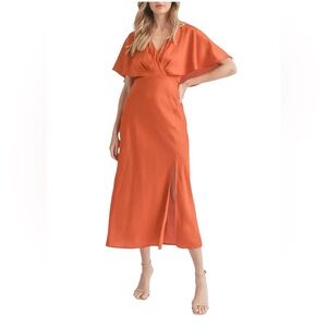 NWT Mila Mae Women’s Flutter Sleeve Satin Midi Satin Charmeuse‎ A-line Dress
